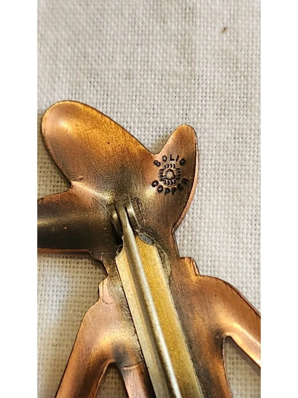 Vintage Bell Trading Post Solid Copper Cowboy Pin Brooch Whimsical Western Desig